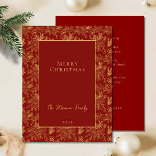 Elegante Feliz Navidad Red Golden Poinsettia Pine