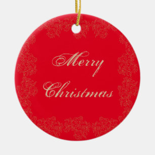 Elegante Feliz Navidad Rojo, Ornamento de Cerámica
