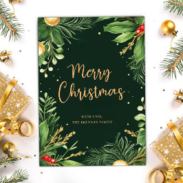 Elegante Feliz Navidad Verde Botánico Moderno