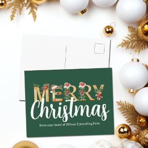 Elegante Feliz Navidad Verde Oro Empresa Personali