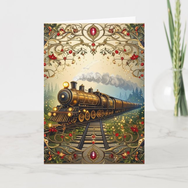 Elegante Feliz Navidad Victoriano Tren Nostálgico (Anverso)