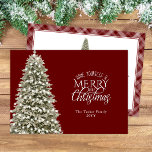 Elegante Feliz Pequeño Árbol De Navidad Rojo Oscur<br><div class="desc">Este elegante diseño de Navidades presenta un árbol de Navidad iluminado por bonitos y un patrón clásico de yeso en la parte trasera. Haga clic en el botón personalizar para obtener más flexibilidad en la modificación/adición de texto y elementos de diseño. Las variaciones de este diseño y los productos de...</div>