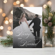 Elegante Feliz y Casado Foto de Navidad de Boda