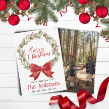 Elegante Festividad Feliz Navidad Wreath Red Bow