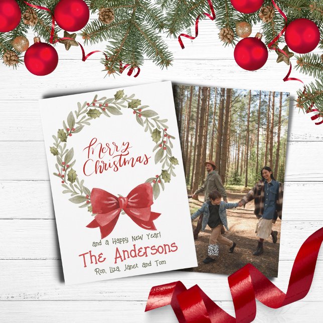 Elegante Festividad Feliz Navidad Wreath Red Bow (Subido por el creador)