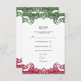 Elegante Fiesta Boda Verde y Rojo RSVP