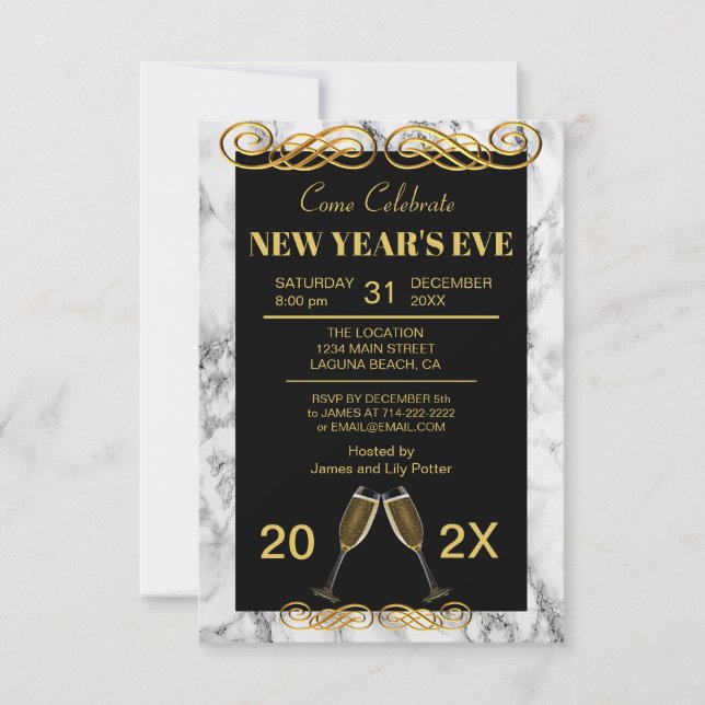 Elegante Fiesta de Año Nuevo de Mármol (Anverso)