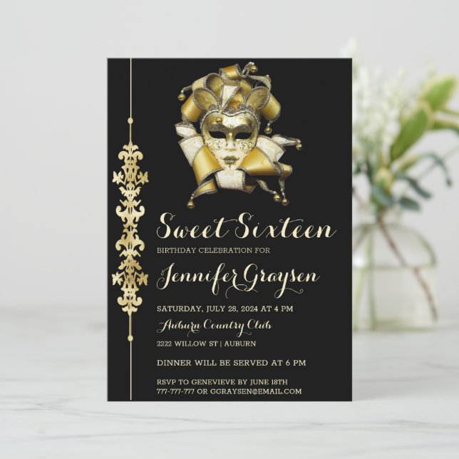 Elegante fiesta de baile de máscaras Invitación de (Anverso de pie)