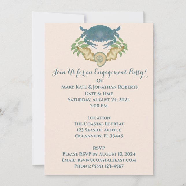 Elegante Fiesta de Cangrejos - Invitación de Compr (Anverso)