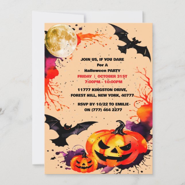 Elegante fiesta de Halloween Spooky Invitación (Anverso)