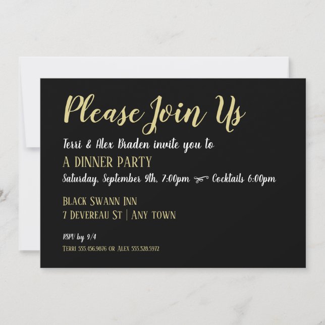 Elegante Fiesta de la cena Invitación a la recepci (Anverso)