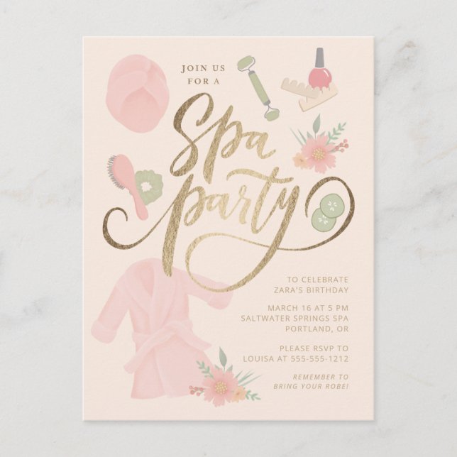 Elegante fiesta de Spa Invitación con oro falso (Anverso)