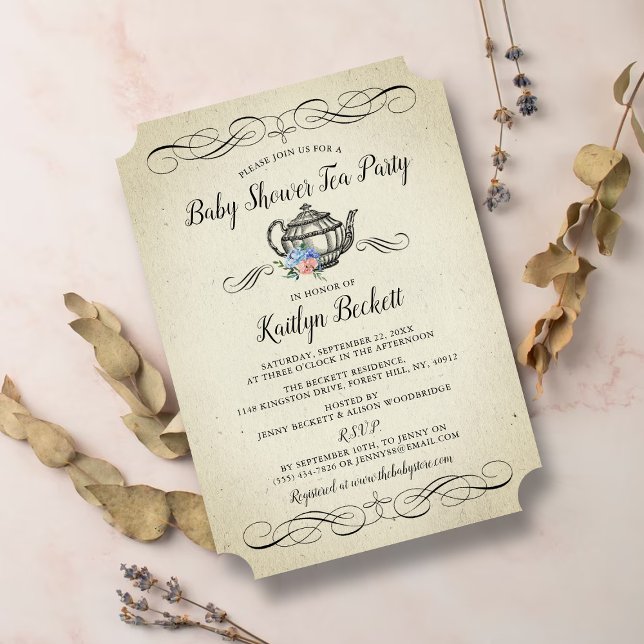 Elegante Fiesta de té vintage | Invitación de Baby (Subido por el creador)
