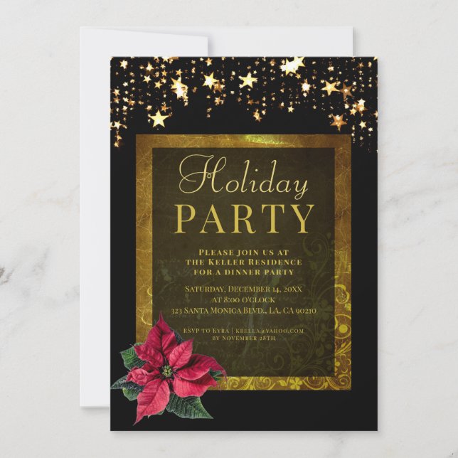 Elegante fiesta de vacaciones Invitación negra y d (Anverso)