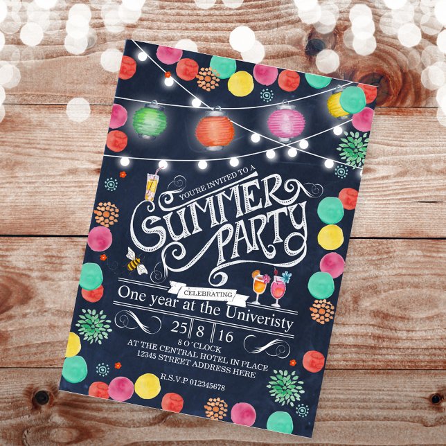 Elegante Fiesta de verano negro Invitación a los v (Subido por el creador)