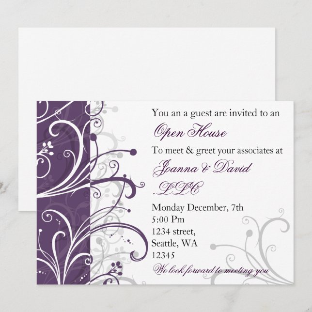 elegante fiesta morada corporativa invitación (Anverso / Reverso)