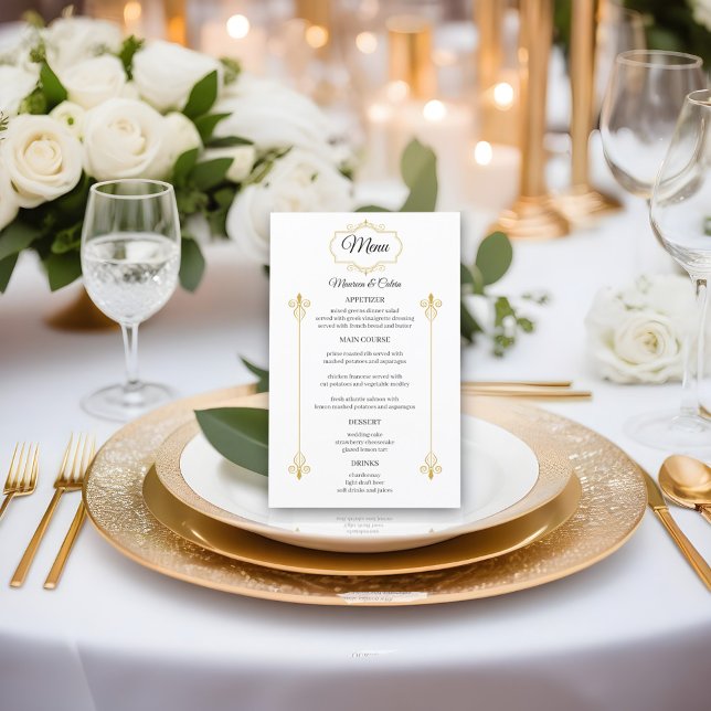 Elegante filigrí dorado en el menú Boda blanco pre (Subido por el creador)
