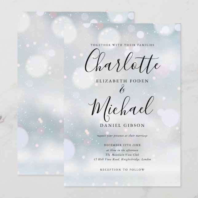 Elegante Firma Invitación a la Boda de Escarcha de (Anverso / Reverso)
