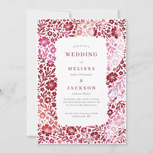 Elegante flamante marco invitación a la boda Rosa  (Anverso)