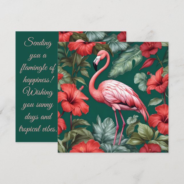 Elegante Flamingo Hibiscus Flowers Emerald Green (Anverso / Reverso)