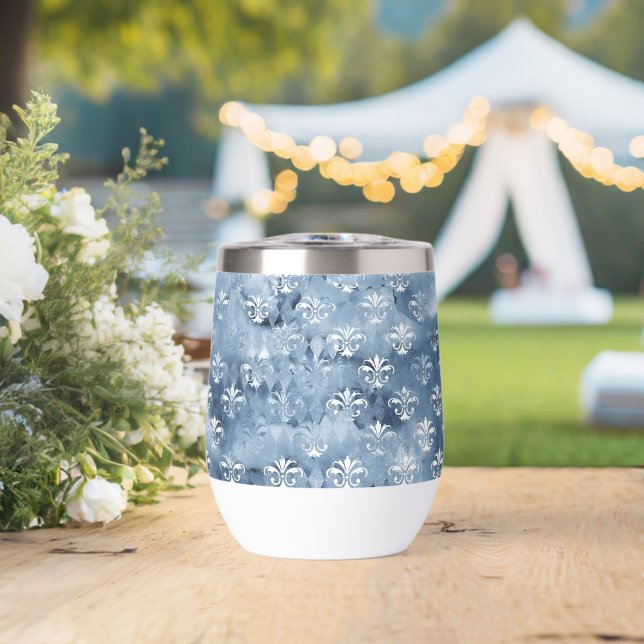 Elegante Fleur-de-Lis - Azul vintage francés (Boda (girada))