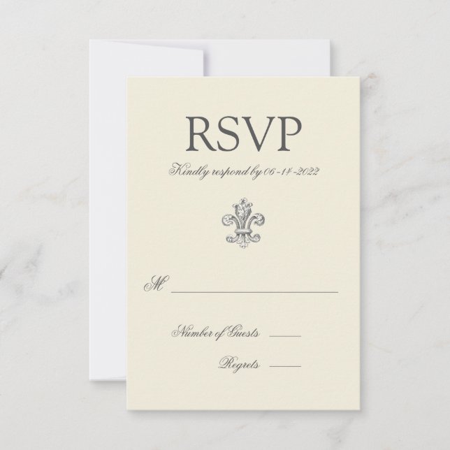 Elegante Fleur de Lis Wedding RSVP (Anverso)