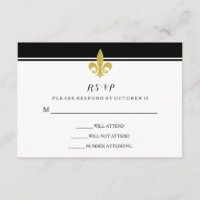 Elegante Fleur de Oro de Lis Negro y Blanco RSVP