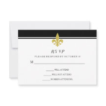 Elegante Fleur de Oro de Lis Negro y Blanco RSVP