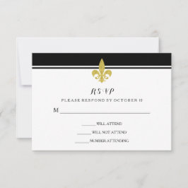 Elegante Fleur de Oro de Lis Negro y Blanco RSVP