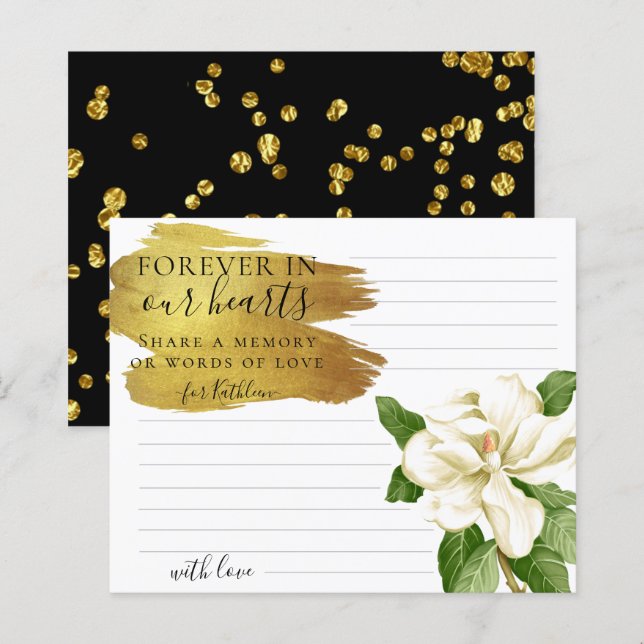 Elegante flor blanca comparte tarjeta funeral de m (Anverso / Reverso)