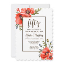 Elegante flor de adormidera roja Invitación a los 