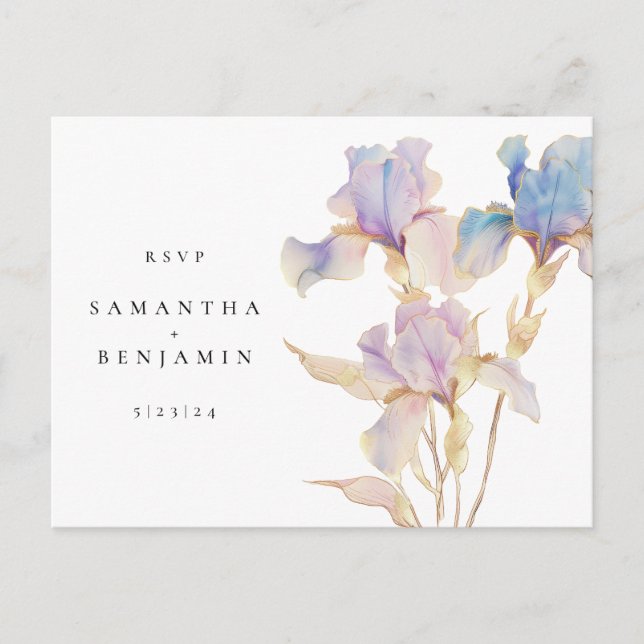 Elegante Flor de Iris Tarjeta de Respuesta de Boda (Anverso)