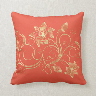 Elegante flor de marfil de oro y deja Cojín decora