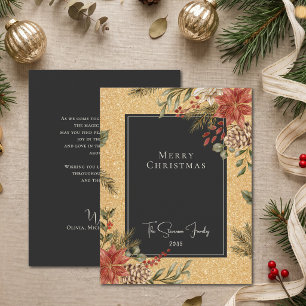 Elegante Flor de Pascua Faux Dorado Feliz Navidad