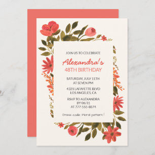 Elegante Floral 48º cumpleaños invitaciones Boho
