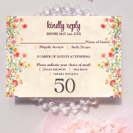Elegante floral 50 cumpleaños tarjeta RSVP 50 flor