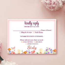 Elegante floral 60º cumpleaños tarjeta RSVP 60 flo