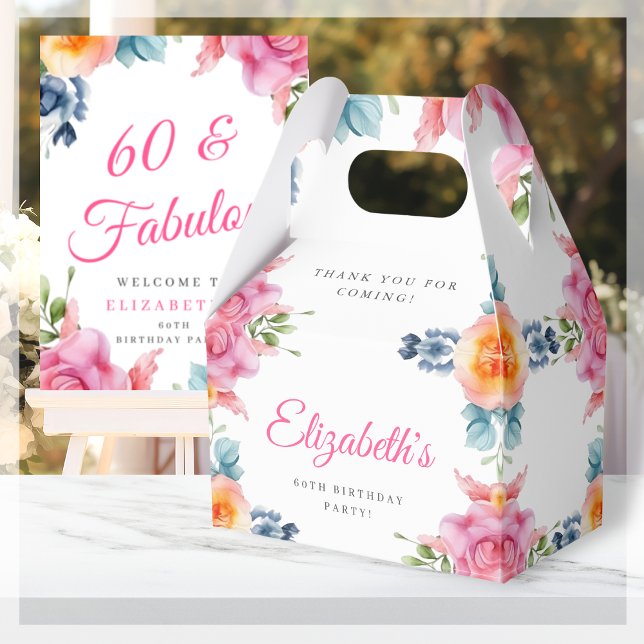 Elegante Floral 60. Caja de Favor de Cumpleaños (Subido por el creador)