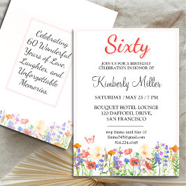 Elegante floral 60 cumpleaños flor 60 invitación
