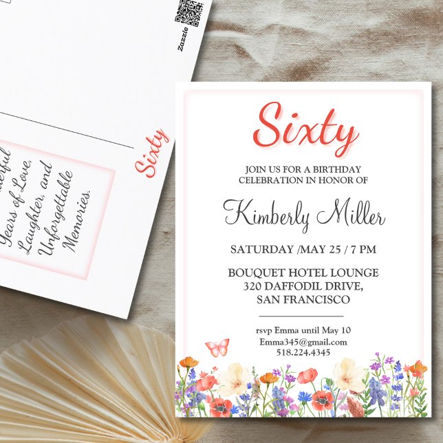 Elegante floral 60 cumpleaños flor 60 invitación (Subido por el creador)