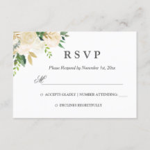 Elegante Floral Acuarela Dorada RSVP Boda
