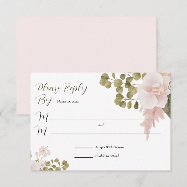 Elegante Floral Acuarela Rosa RSVP (Anverso / Reverso)