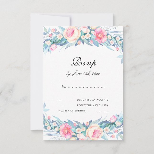 Elegante Floral Acuarela RSVP (Anverso)