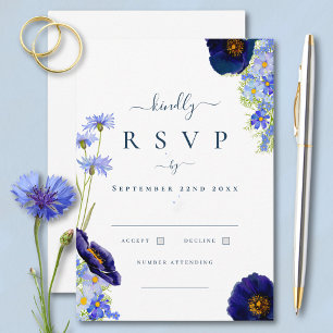 Elegante Floral Azul de Respuesta de Boda de Veran