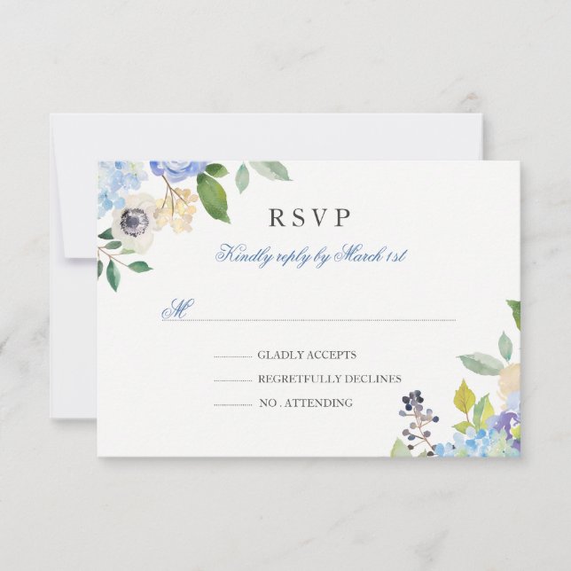 Elegante Floral Azul Quinceanera RSVP (Anverso)
