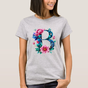 Elegante floral B camiseta inicial para ella