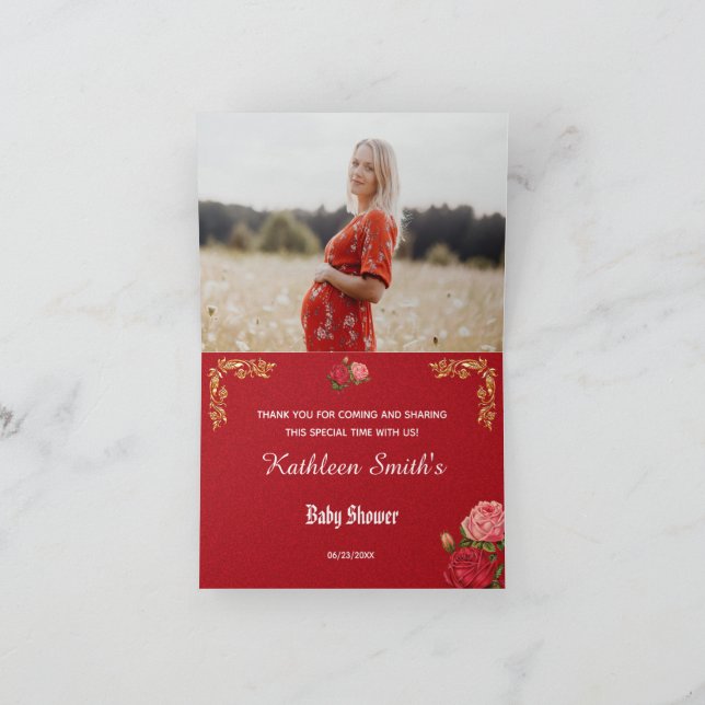 Elegante Floral Baby Shower Foto Tarjeta de agrade (Interior)