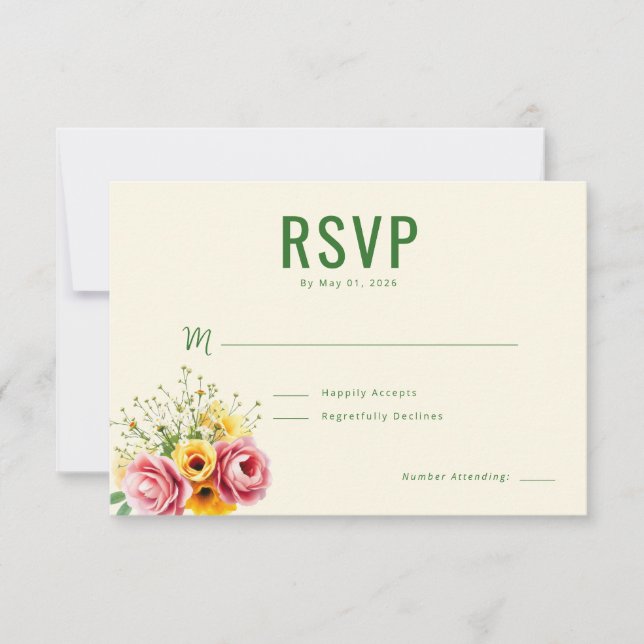 Elegante Floral Beige RSVP (Anverso)