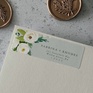 Elegante Floral Blanco   Etiqueta de Dirección de 