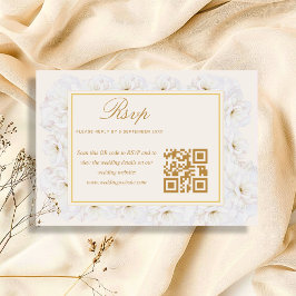 Elegante Floral Blanco Marfil Dorado QR RSVP